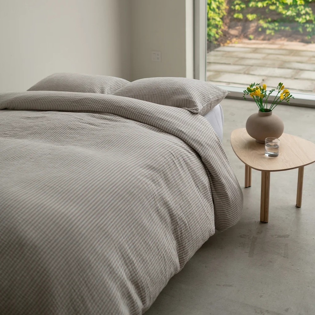 Tuck Cloud Duvet Cover Set - Taupe/Stripe (Two Sizes Available)