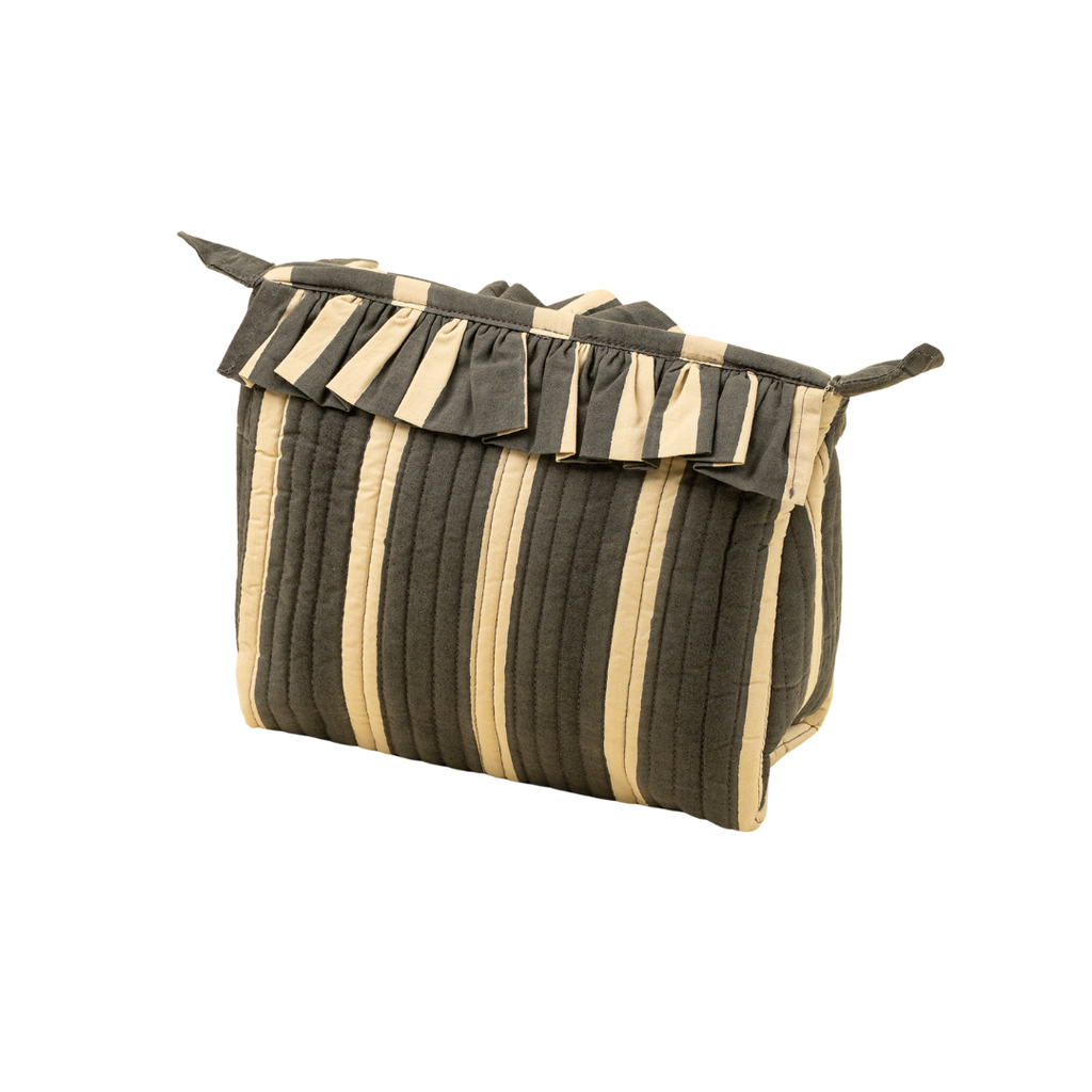 Block Print Stripe Pouch - Charcoal (Two Sizes Available)