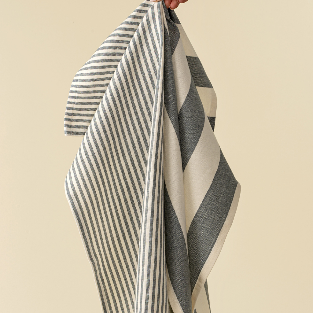 Hampton Stripe Tea Towels - Slate Grey (Two Styles Available)