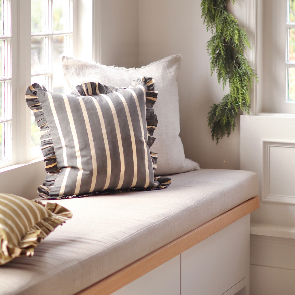 Ruffle Wide Stripe Pillow - Charcoal (20" x 20")