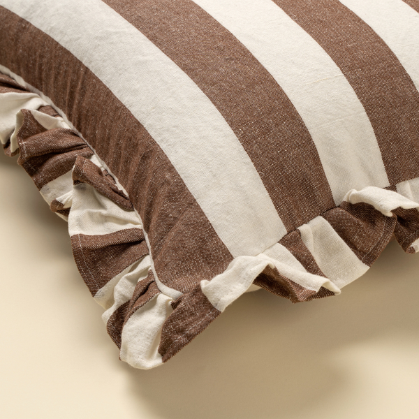 Ruffle Wide Stripe Pillow - Brown (20" x 20")