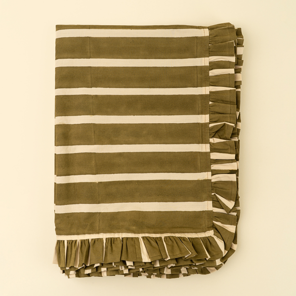 Ruffle Stripe Tablecloth - Olive (104" x 60")