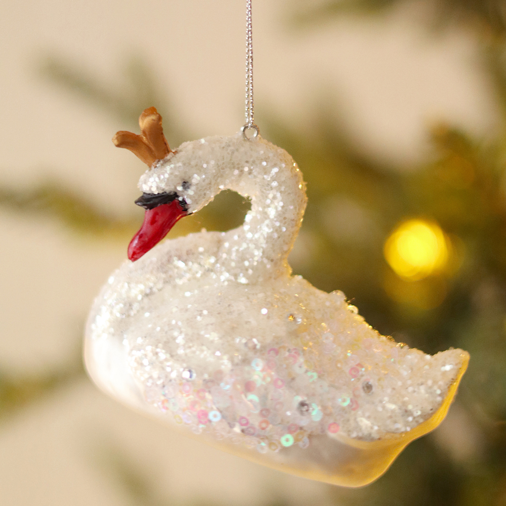 Winter Swan Glass Ornament