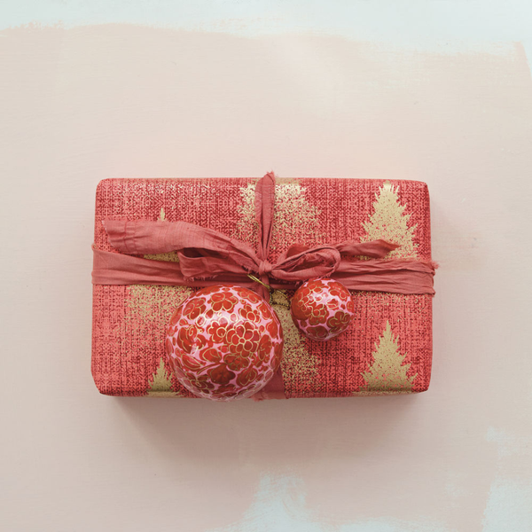 Floral Ball Ornament - Red/Pink (Two Sizes Available)