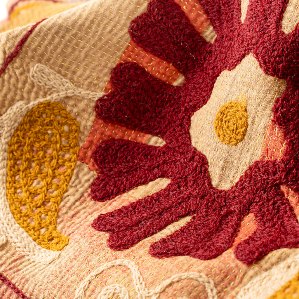 Vintage Embroidered Kantha Throw - Pink