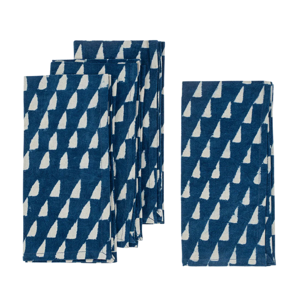 Indigo Block Print Napkins - Triangles (Sold Individually)