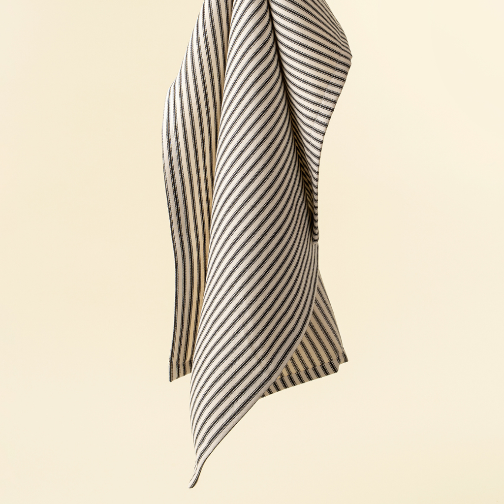 Ticking Stripe Tea Towel - Black (Sold Individually)