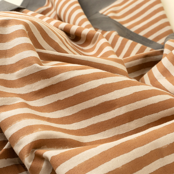 Terracotta Stripe Block Print Tablecloth (104" x 60")