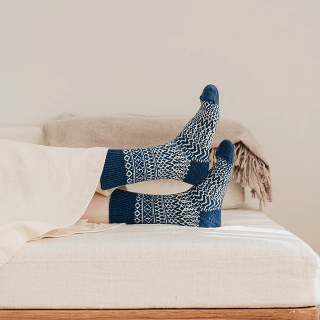 Wool Jacquard Socks - Seagulls Blue
