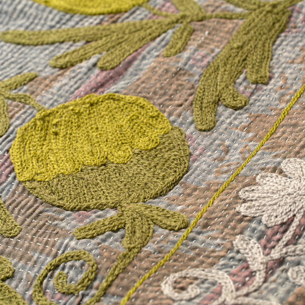 Vintage Embroidered Kantha Throw - Blue