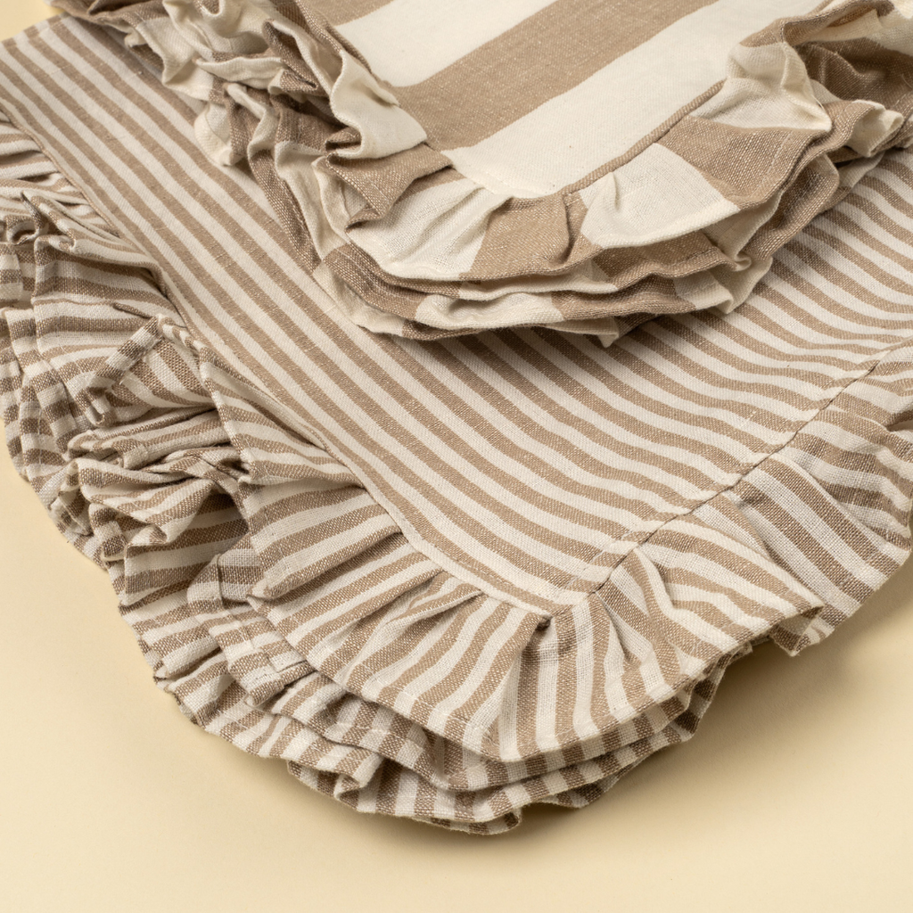 Ruffle Stripe Tea Towels - Beige (Two Styles Available)