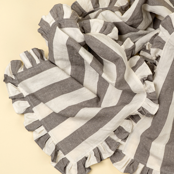 Ruffle Wide Stripe Table Runner - Grey (112"L)