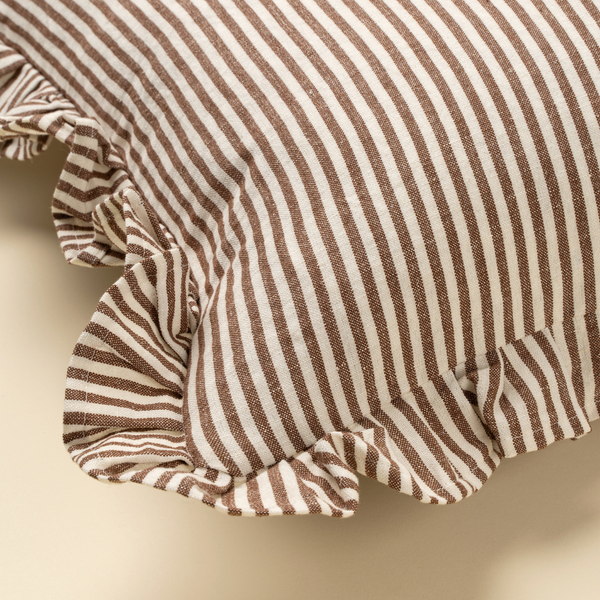 Ruffle Narrow Stripe Pillow - Brown (20" x 20")