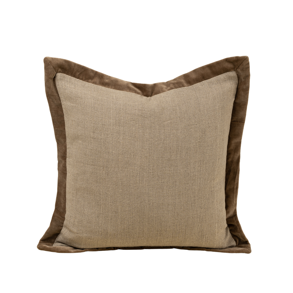 Velvet Edge Linen Pillow - Chocolate (20" x 20")