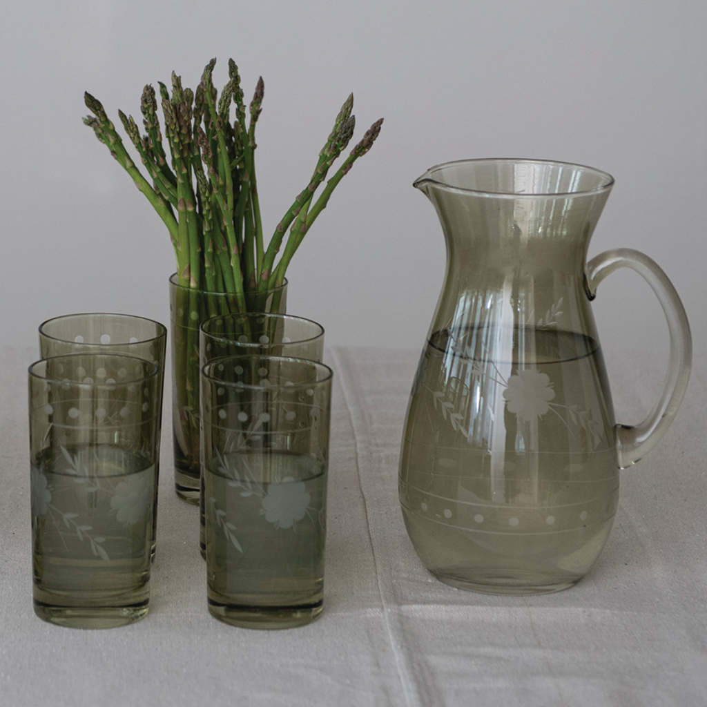 Floral Glass Pitcher