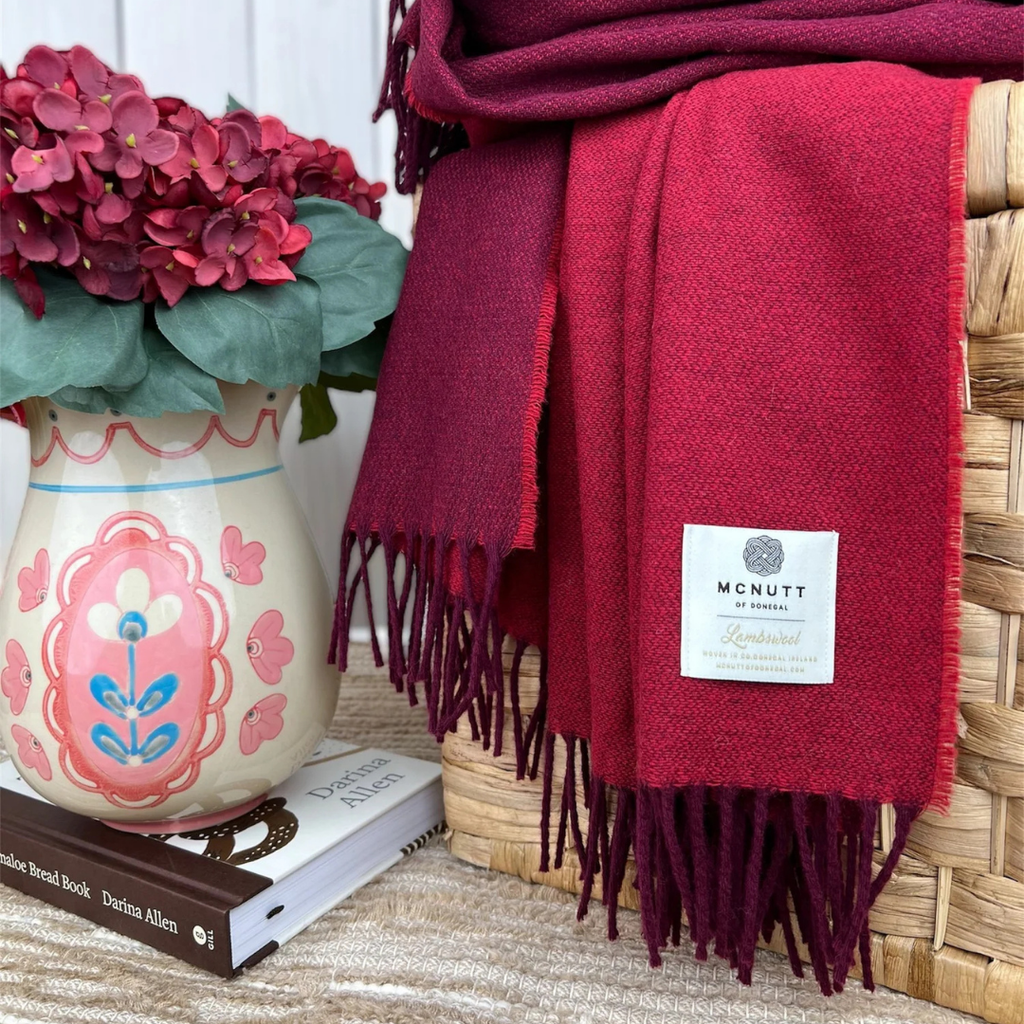 McNutt of Donegal Lambswool Blanket - Merlot