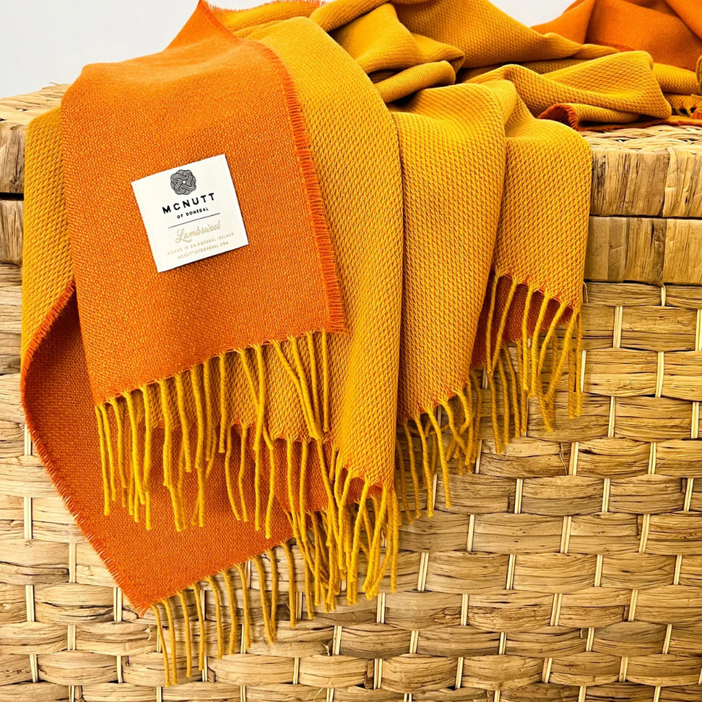 McNutt of Donegal Lambswool Blanket - Orange & Mustard