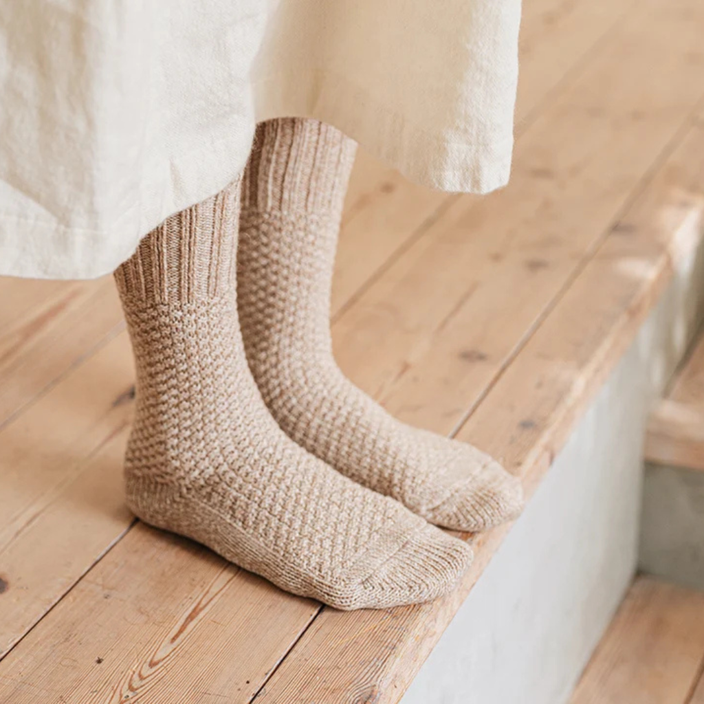 Wool Cotton Boot Socks - Beach Stone