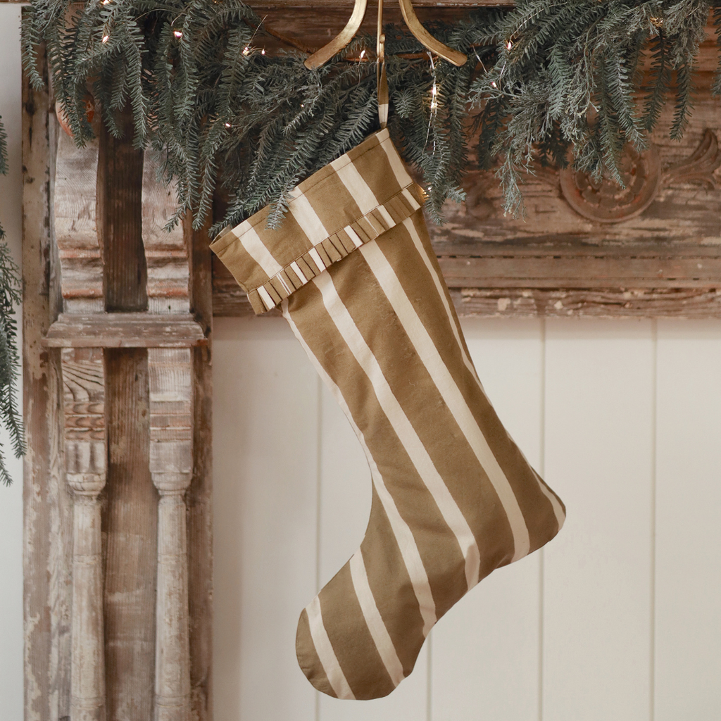Striped Block Print Stocking - Olive