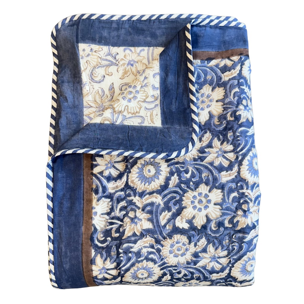 Reversible Summer Blanket - Navy/Taupe (Three Sizes Available)