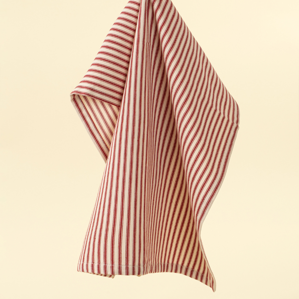 Ticking Stripe Tea Towel - Red (Sold Individually)