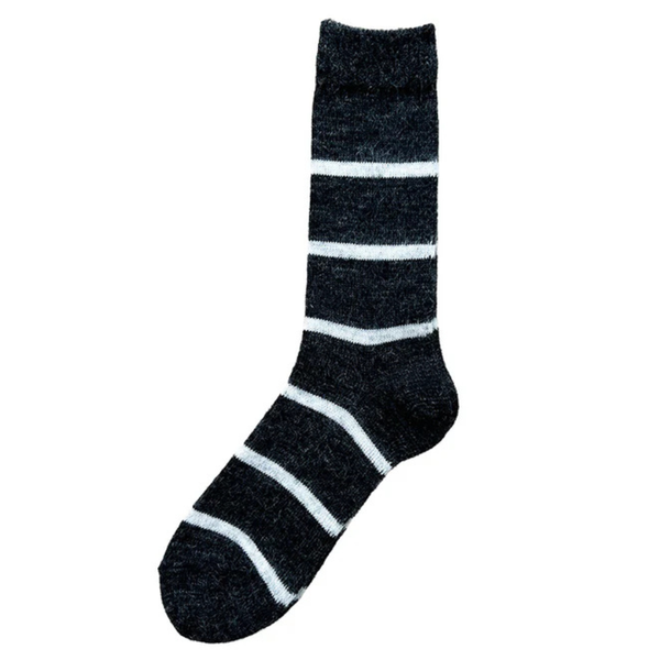 Mohair Wool Border Socks - Charcoal