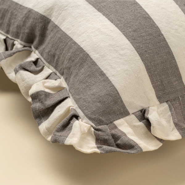 Ruffle Wide Stripe Pillow - Grey (20" x 20")