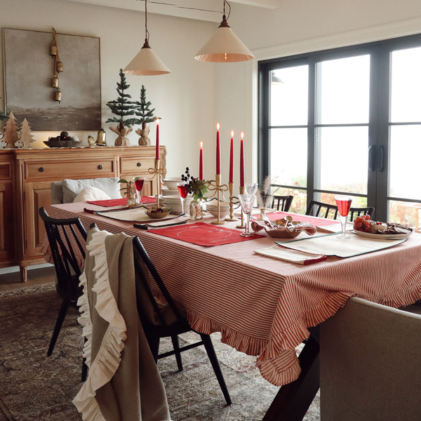 Ticking Stripe Ruffle Tablecloth - Red (110" x 60")