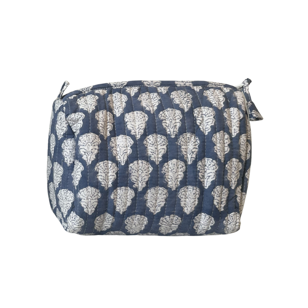 Block Print Pouch - Dark Blue Floral (Two Sizes Available)