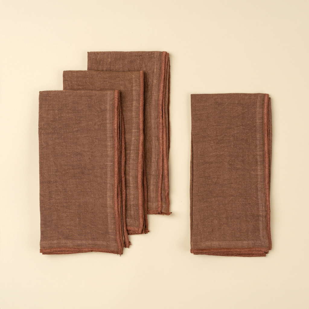 Set of 4 Stonewashed Linen Napkins - Mahogany