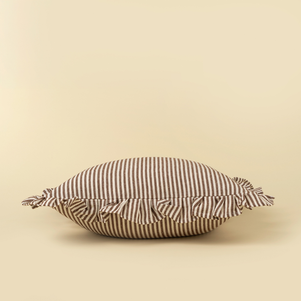Ruffle Narrow Stripe Pillow - Brown (20" x 20")