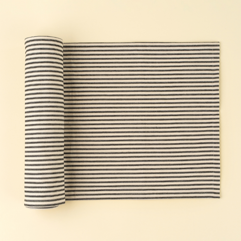 Ticking Stripe Table Runner - Black (108"L)
