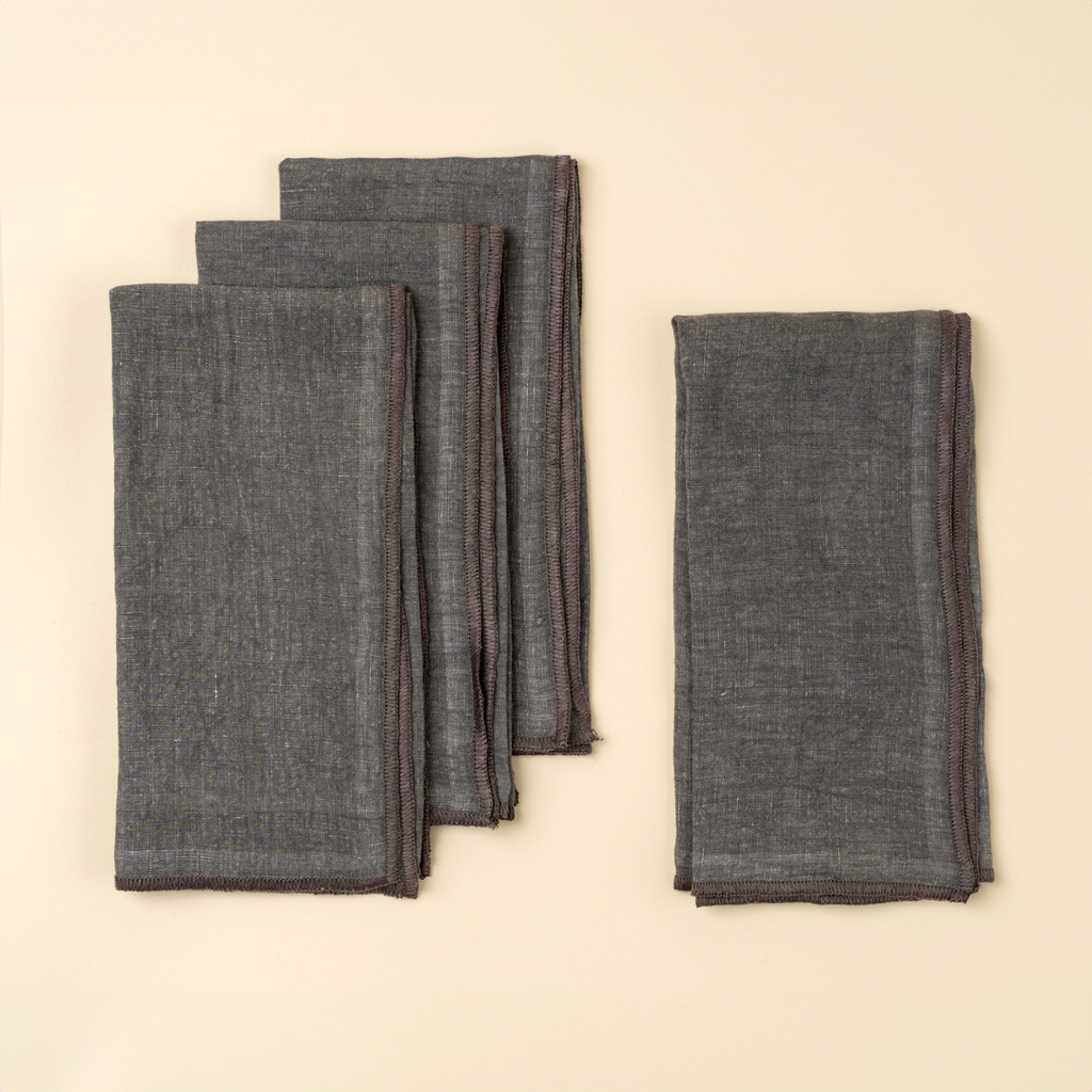 Set of 4 Stonewashed Linen Napkins - Slate Blue