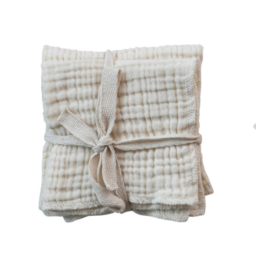 Set of 4 Cotton Wash Cloths - Natural