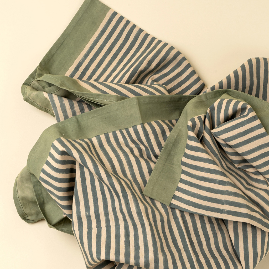 Sea Stripe Block Print Tablecloth (104" x 60")