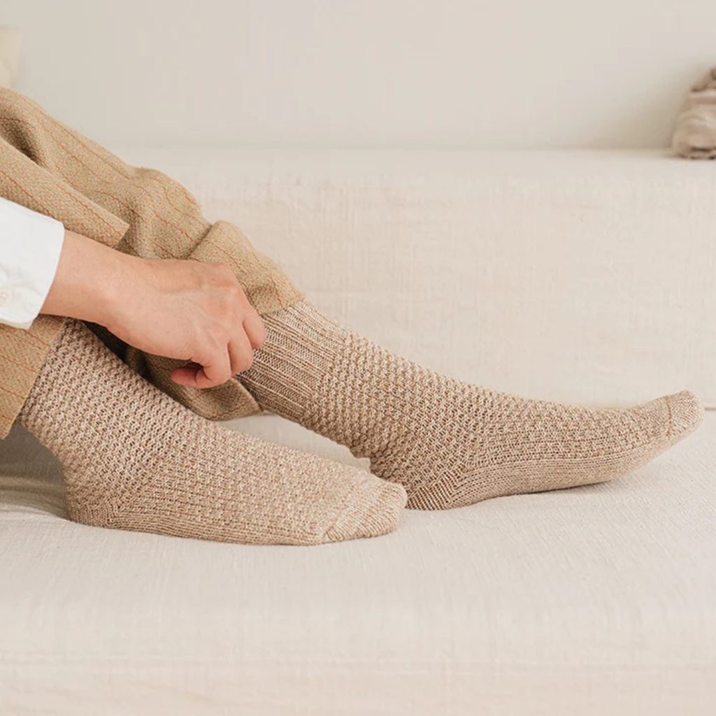 Wool Cotton Boot Socks - Beach Stone