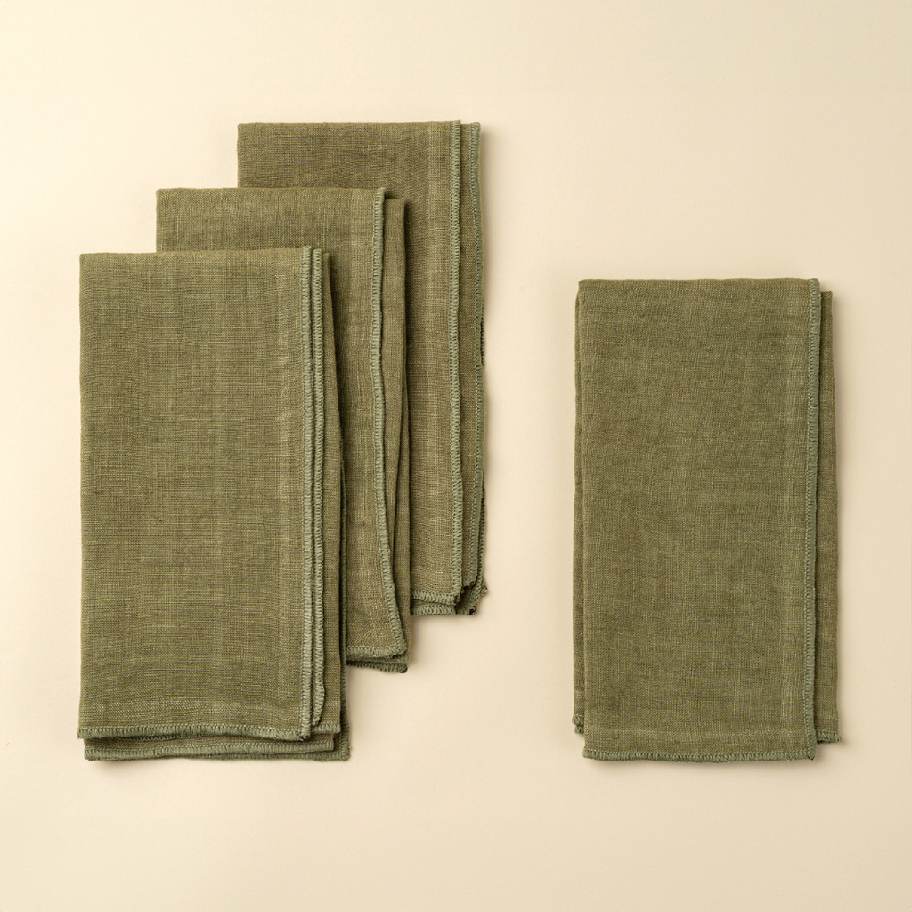 Set of 4 Stonewashed Linen Napkins - Forest Green