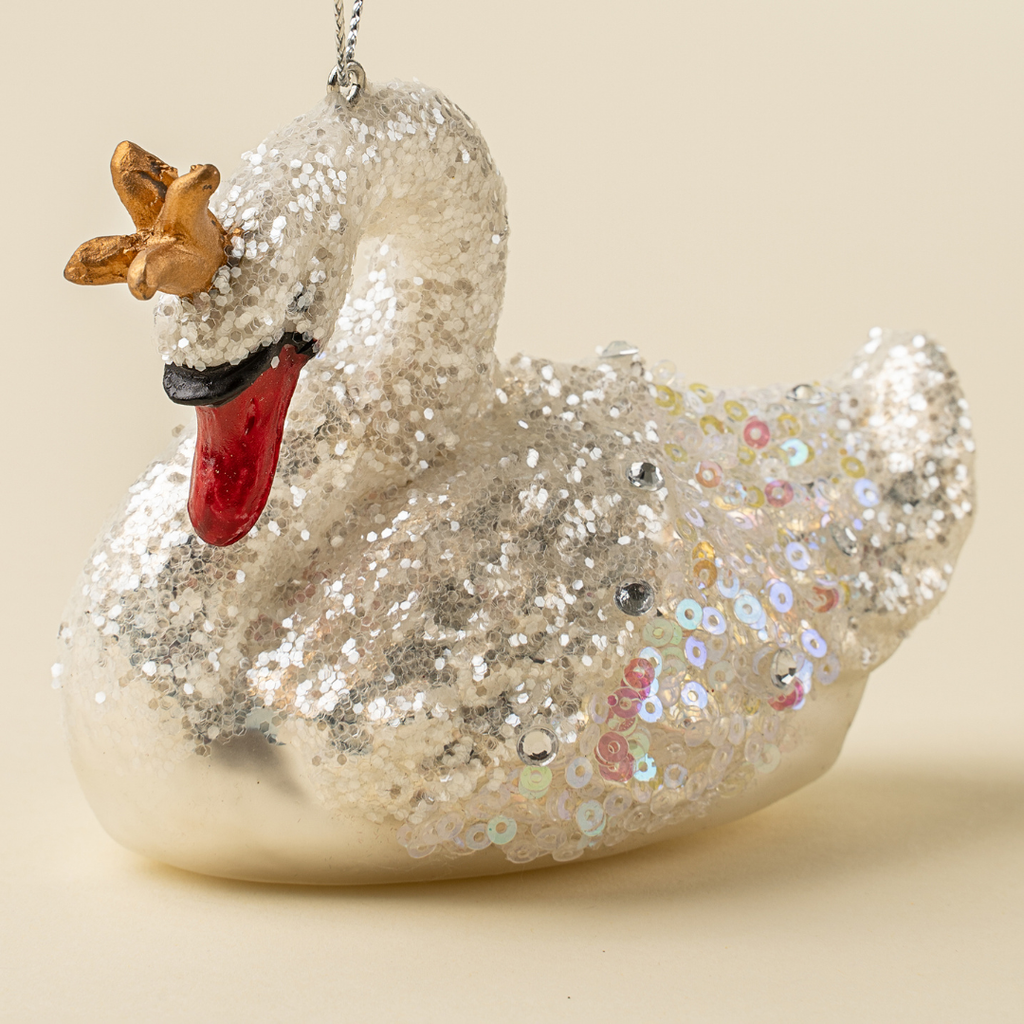 Winter Swan Glass Ornament