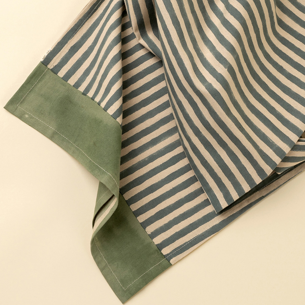 Sea Stripe Block Print Table Runner - 108"L
