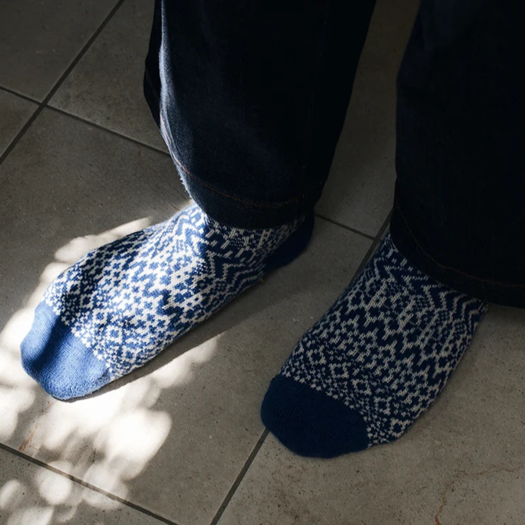 Wool Jacquard Socks - Seagulls Blue