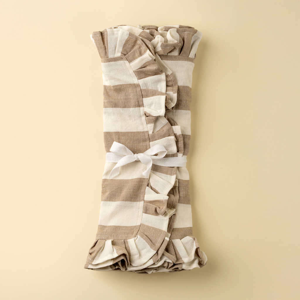 Ruffle Wide Stripe Table Runner - Beige (112"L)