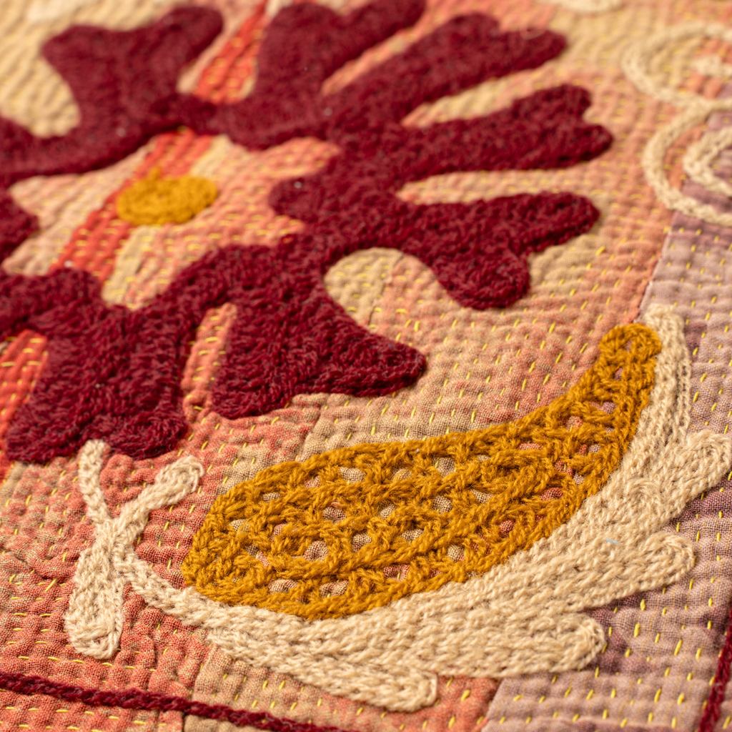 Vintage Embroidered Kantha Throw - Pink