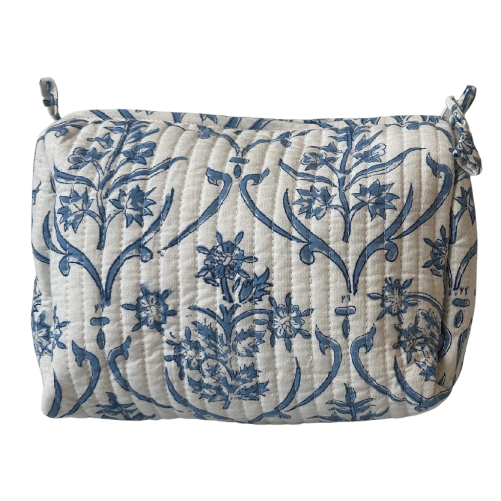 Block Print Pouch - Light Blue Floral (Two Sizes Available)