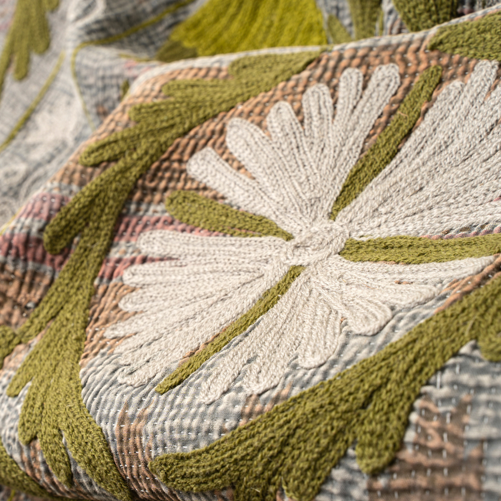 Vintage Embroidered Kantha Throw - Blue