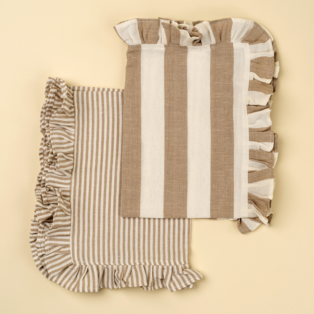 Ruffle Stripe Tea Towels - Beige (Two Styles Available)