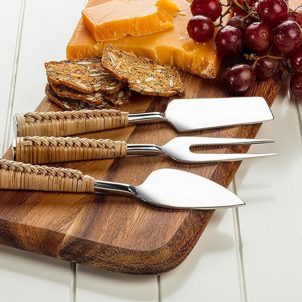 Rattan Handle Cheese Knives (Set of Three)