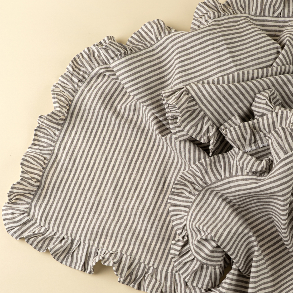 Ruffle Narrow Stripe Table Runner - Grey (112"L)
