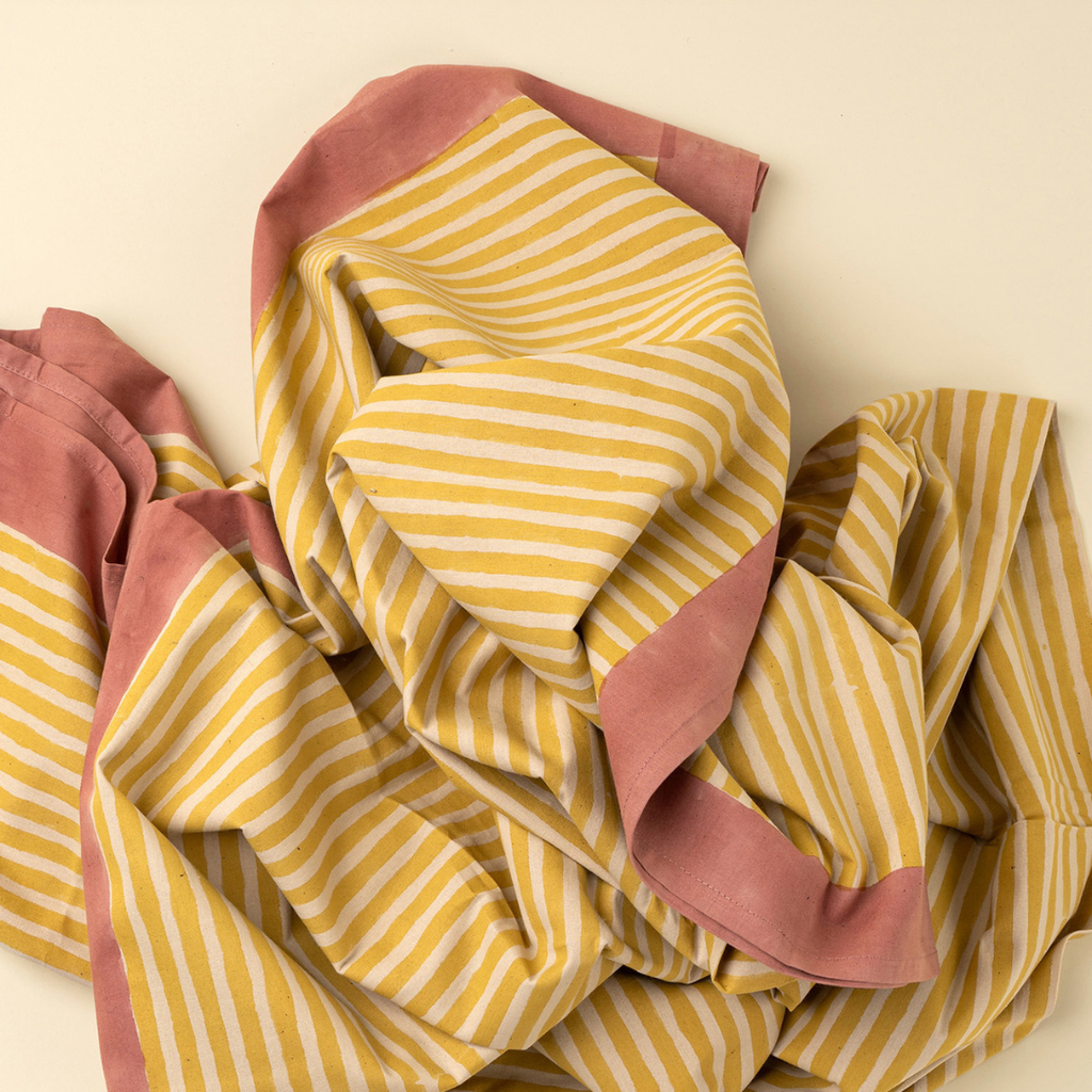 Sun Stripe Block Print Tablecloth (104" x 60")