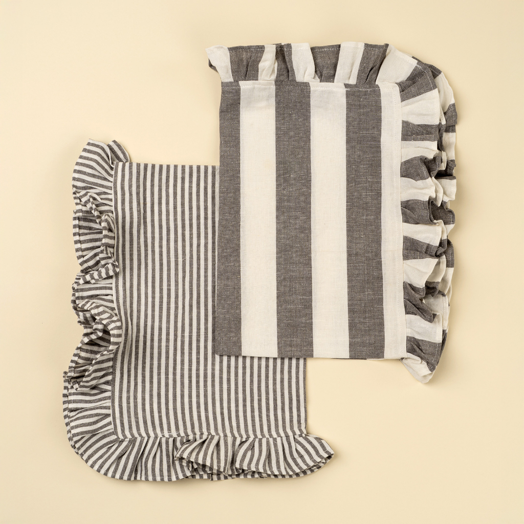 Ruffle Stripe Tea Towels - Grey (Two Styles Available)
