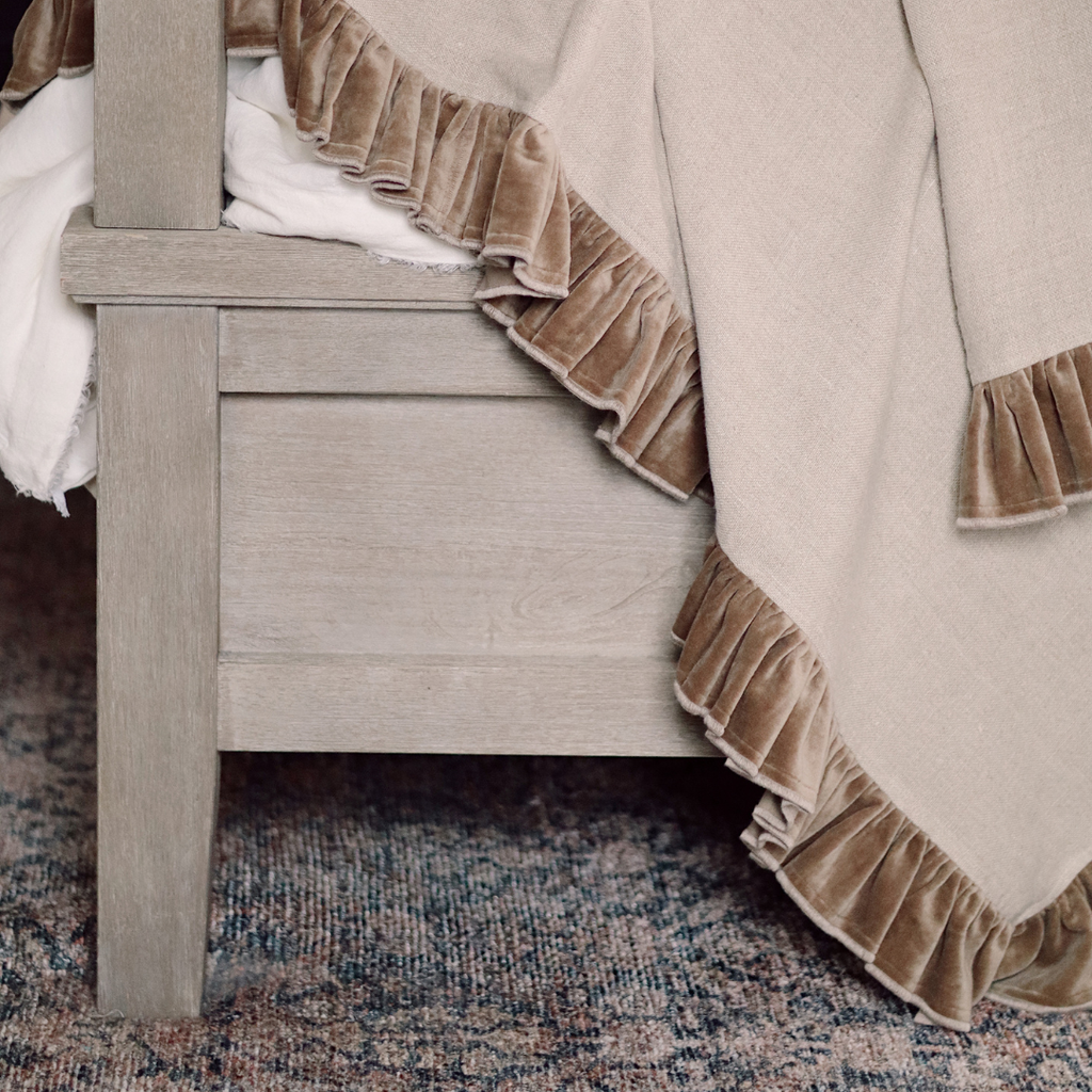 Velvet Ruffle Linen Throw - Chocolate